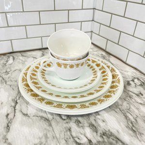 Vintage 1970's Corelle Livingware Butterfly Gold Dinnerware Set of 8